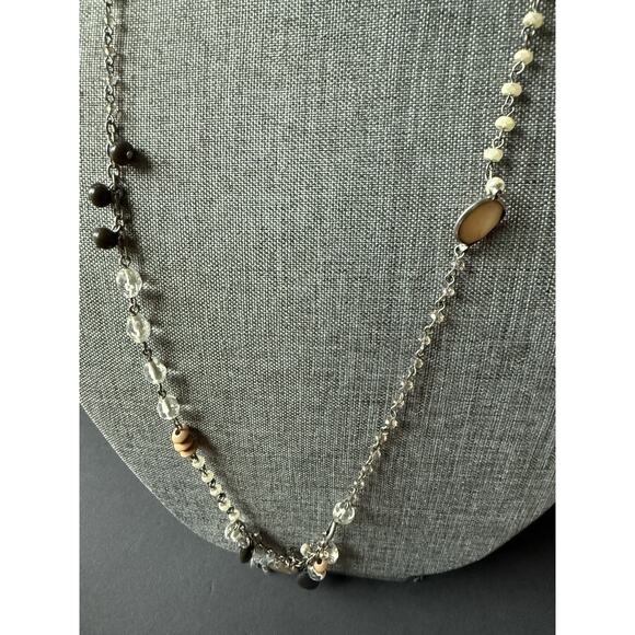 Chicos Chunky Beaded Necklace Silvertone Long Stackable Boho Statement Festival - Picture 2 of 9